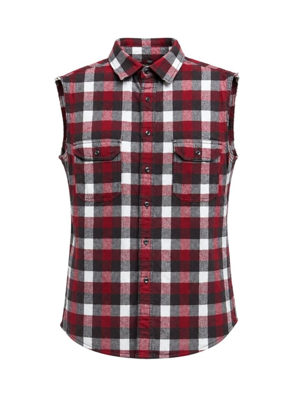 Mossimo Supply Co Large Red Black Plaid Sleeveless Button Up Vest Comfy Fit Edgy